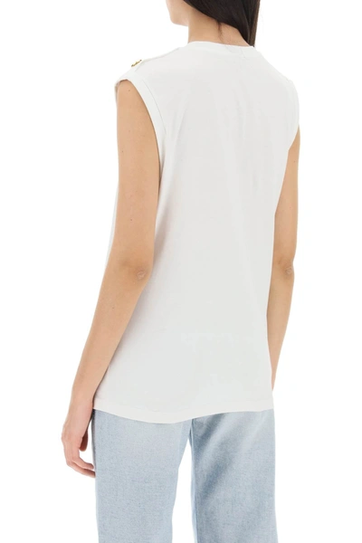 Shop Balmain Logo Top With Embossed Buttons Women In White