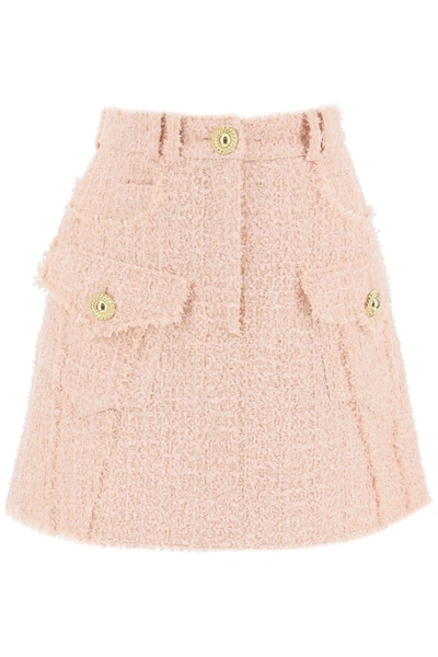 Shop Balmain Mini Skirt In Tweed Women In Pink