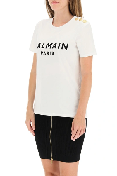 Shop Balmain T-shirt With Logo Print And Embossed Buttons Women In White