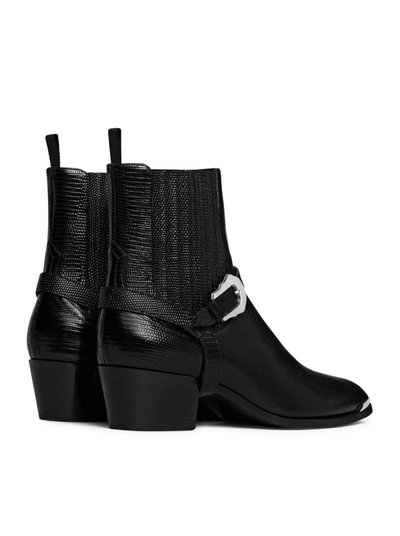 Shop Celine Men Isaac Western Chelsea Boot With Harness And Metal Toe In Calfskin With Tejus Print Black