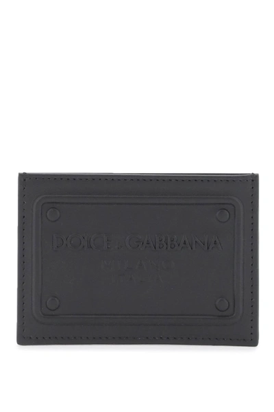 Shop Dolce & Gabbana Embossed Logo Leather Cardholder Men In Black