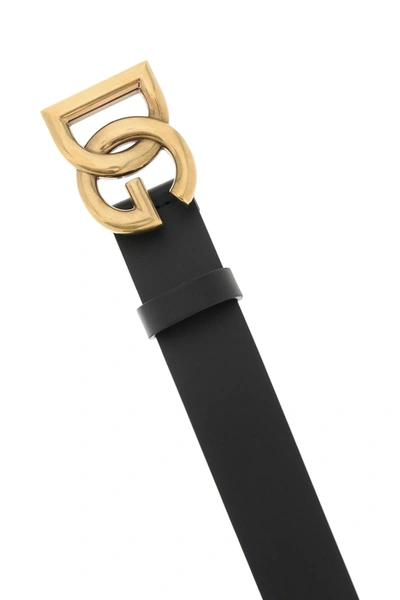 Shop Dolce & Gabbana Lux Leather Belt With Crossed Dg Logo Men In Black