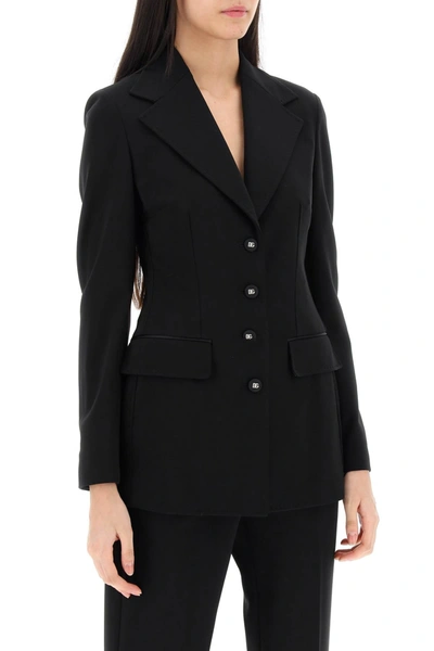 Shop Dolce & Gabbana Milano-stitch Jersey Single-breasted Jacket Women In Black