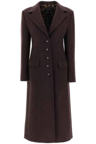 Shop Dolce & Gabbana Shaped Coat In Wool And Cashmere Women In Brown