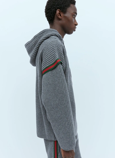 Shop Gucci Men Wool Cashmere Hooded Sweater In Gray