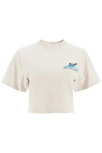 Shop Off-white Cropped Butterfly T-shirt Women In Cream