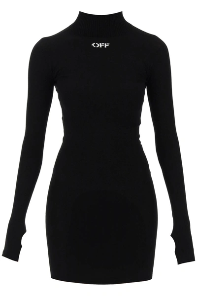 Shop Off-white Knitted Mini Dress With Off Logo Women In Black