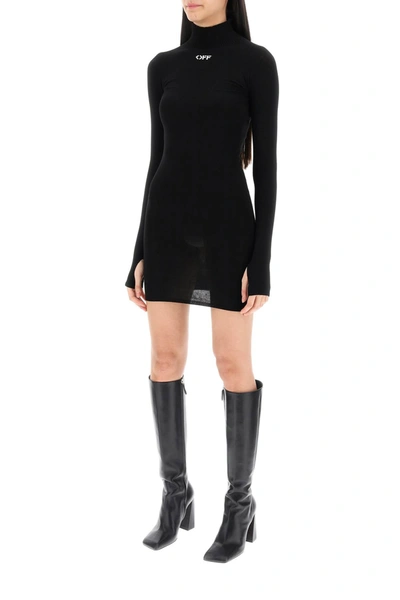 Shop Off-white Knitted Mini Dress With Off Logo Women In Black