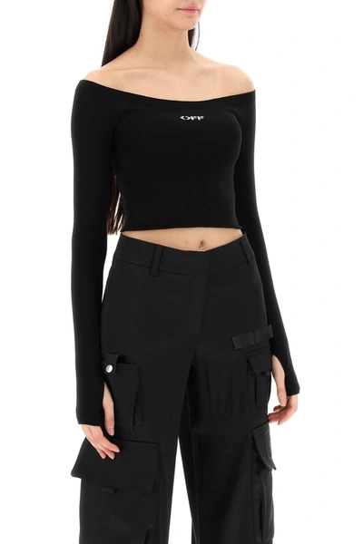 Shop Off-white Knitted Off-shoulder Cropped Top Women In Black