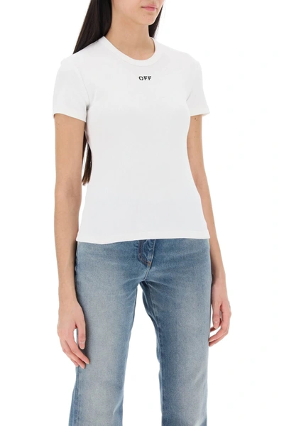 Shop Off-white Ribbed T-shirt With Off Embroidery Women