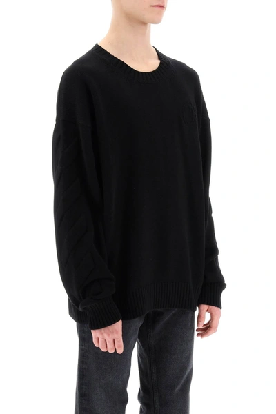 Shop Off-white Sweater With Embossed Diagonal Motif Men In Black