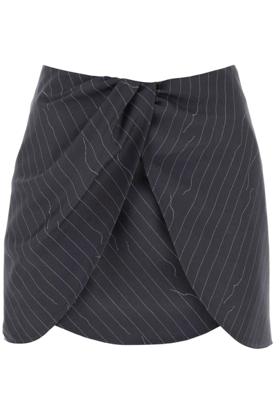 Shop Off-white Twist Mini Skirt With Pinstriped Motif Women In Gray