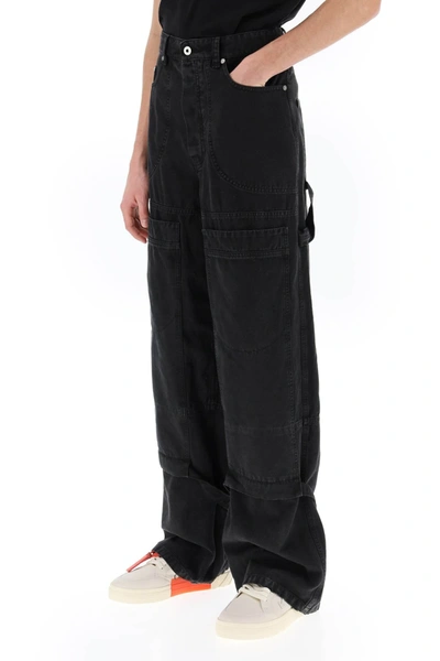 Shop Off-white Wide Leg Cargo Pants Men In Black