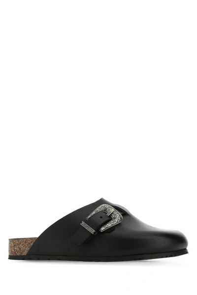 Shop Saint Laurent Man Black Leather Slippers