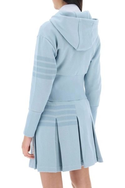 Shop Thom Browne 4-bar Knitted Cropped Hoodie Women In Blue