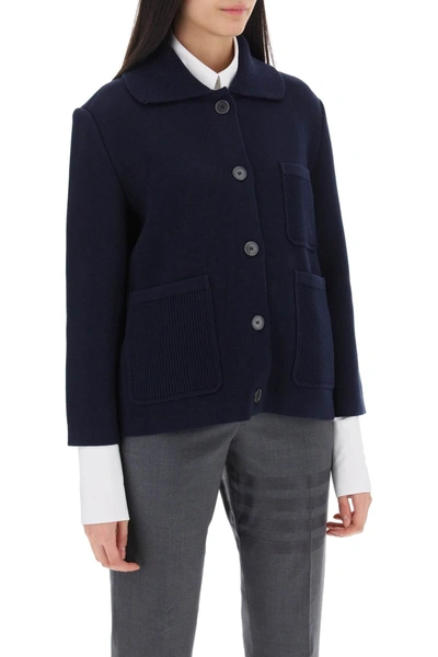 Shop Thom Browne Cotton-cashmere Knit Jacket Women In Blue