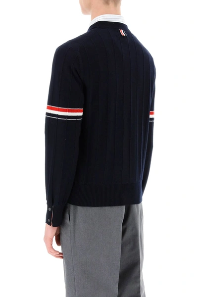 Shop Thom Browne Crew-neck Sweater With Tricolor Intarsia Men In Blue
