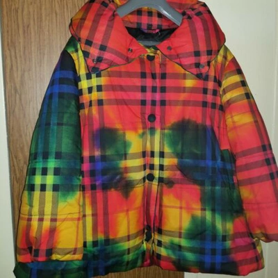 Pre-owned Burberry Sold Out  Oversized Checked Cotton Down Jacket Rainbow It 48 Medium