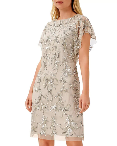 Pre-owned Aidan Mattox L64410 Womens Silver Embellished Knee-length Shift Dress Size Us 2