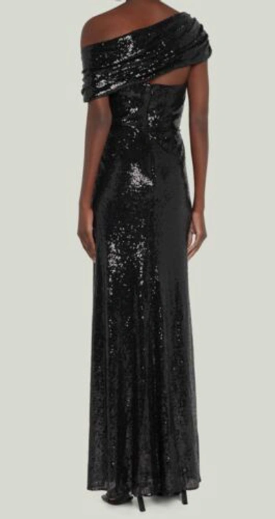 Pre-owned Badgley Mischka $850  Women's Black Sequin Off-shoulder Column Gown Dress Size 4