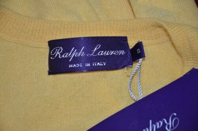 Pre-owned Ralph Lauren Purple Label Made In Italy 100% Cashmere V-neck Sweater In Yellow