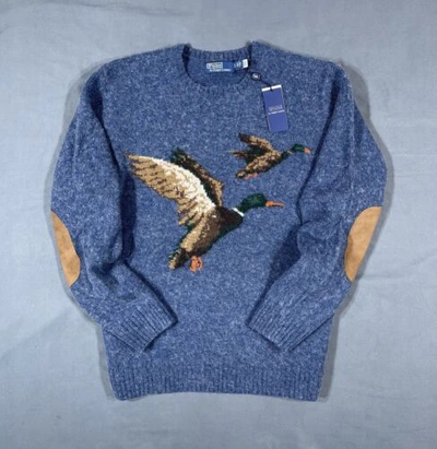 Pre-owned Polo Ralph Lauren Mallard Duck Knit Sweater Sportsman Outdoors Pullover Xxl 2xl In Blue