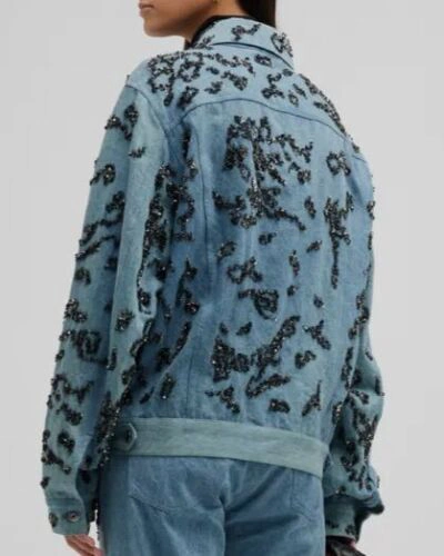 Pre-owned Rag & Bone $695  Women's Blue Sequin Denim-trucker Jacket Coat Size M