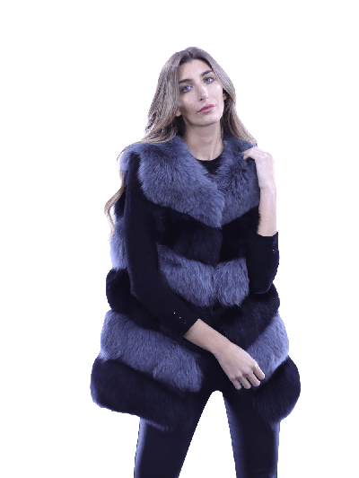 Pre-owned La Fiorentina Women's Two Tone Genuine Dyed Fox Fur Vest - M/l In Multicolor