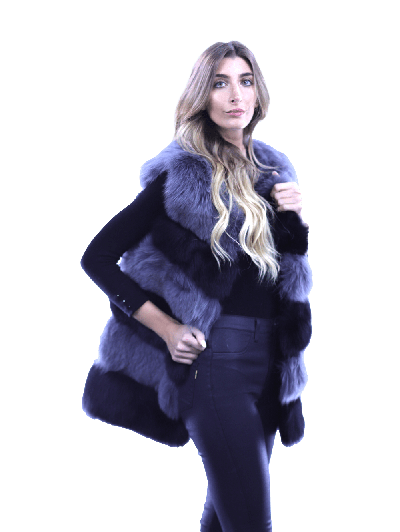 Pre-owned La Fiorentina Women's Two Tone Genuine Dyed Fox Fur Vest - M/l In Multicolor