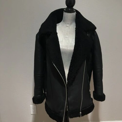 UGG Pre-owned Arrabela Shearling Moto Black Leather Jacket Women's Size L Large