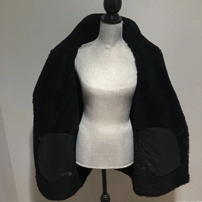 Pre-owned Ugg Arrabela Shearling Moto Black Leather Jacket Women's Size L Large