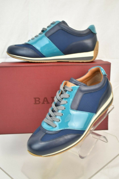 Pre-owned Bally Aleana Marine Canvas Leather Logo Contrast Platform Sneakers Us 9 In Multicolor