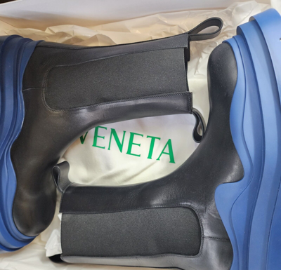 Pre-owned Bottega Veneta Tire Boots Men's 45 Black/blue Round Toe Pull On
