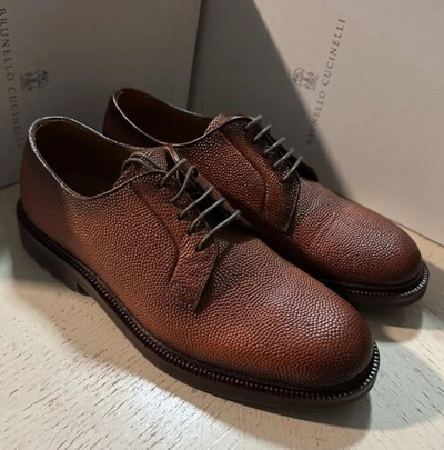 Pre-owned Brunello Cucinelli $1250  Men Grained Leather Shoes Lt Burgundy 9 Us/42 Eu In Red