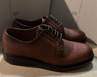Pre-owned Brunello Cucinelli $1250  Men Grained Leather Shoes Lt Burgundy 9 Us/42 Eu In Red
