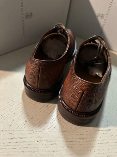Pre-owned Brunello Cucinelli $1250  Men Grained Leather Shoes Lt Burgundy 9 Us/42 Eu In Red