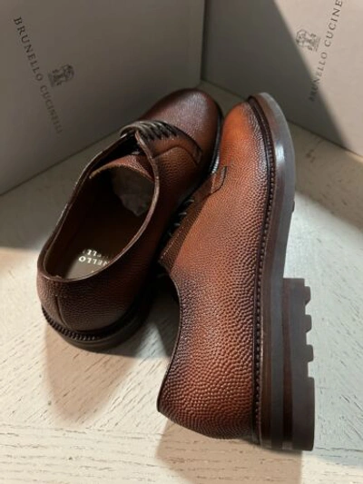 Pre-owned Brunello Cucinelli $1250  Men Grained Leather Shoes Lt Burgundy 9 Us/42 Eu In Red