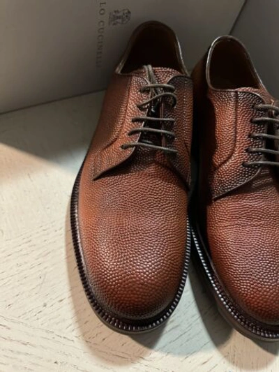 Pre-owned Brunello Cucinelli $1250  Men Grained Leather Shoes Lt Burgundy 9 Us/42 Eu In Red