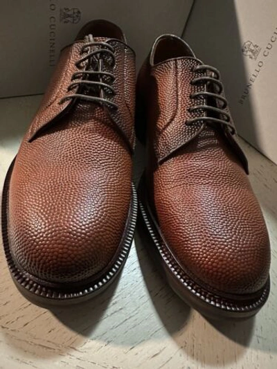 Pre-owned Brunello Cucinelli $1250  Men Grained Leather Shoes Lt Burgundy 9 Us/42 Eu In Red