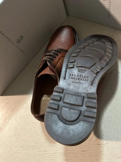 Pre-owned Brunello Cucinelli $1250  Men Grained Leather Shoes Lt Burgundy 9 Us/42 Eu In Red