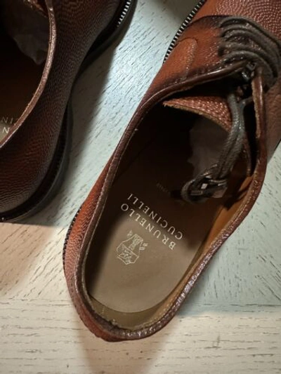 Pre-owned Brunello Cucinelli $1250  Men Grained Leather Shoes Lt Burgundy 9 Us/42 Eu In Red