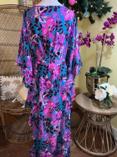 Pre-owned Lilly Pulitzer Monnae Silk Maxi Caftan Orchis You Not $498 Size L/xl In Multicolor