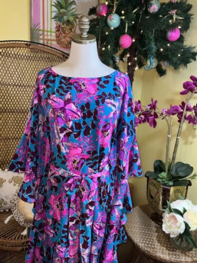 Pre-owned Lilly Pulitzer Monnae Silk Maxi Caftan Orchis You Not $498 Size L/xl In Multicolor