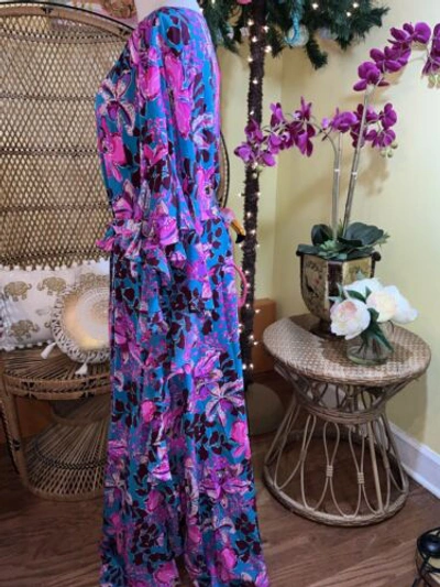 Pre-owned Lilly Pulitzer Monnae Silk Maxi Caftan Orchis You Not $498 Size L/xl In Multicolor
