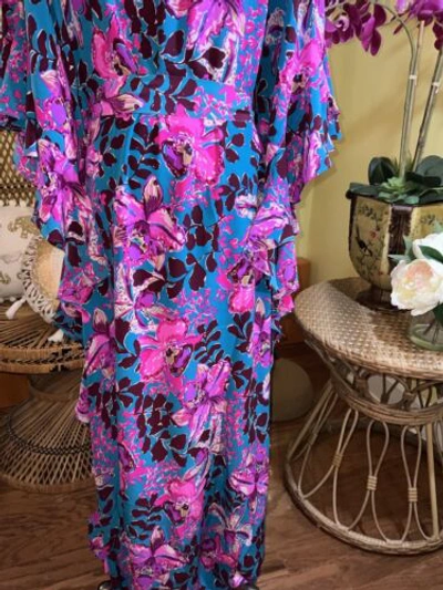 Pre-owned Lilly Pulitzer Monnae Silk Maxi Caftan Orchis You Not $498 Size L/xl In Multicolor