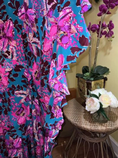 Pre-owned Lilly Pulitzer Monnae Silk Maxi Caftan Orchis You Not $498 Size L/xl In Multicolor