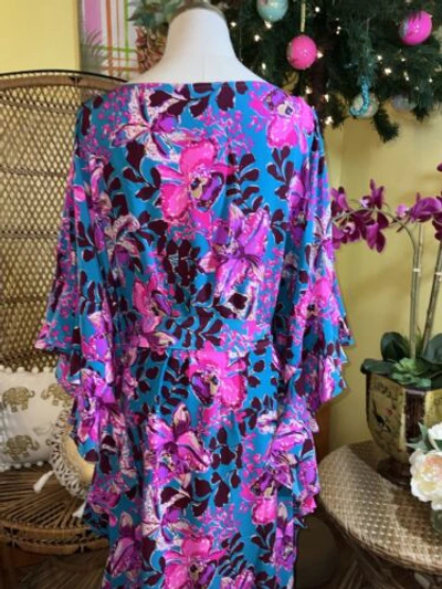 Pre-owned Lilly Pulitzer Monnae Silk Maxi Caftan Orchis You Not $498 Size L/xl In Multicolor