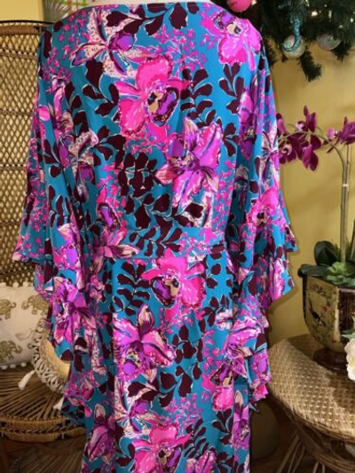 Pre-owned Lilly Pulitzer Monnae Silk Maxi Caftan Orchis You Not $498 Size L/xl In Multicolor