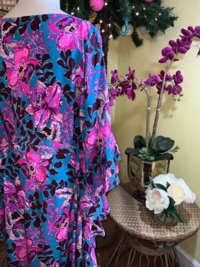 Pre-owned Lilly Pulitzer Monnae Silk Maxi Caftan Orchis You Not $498 Size L/xl In Multicolor