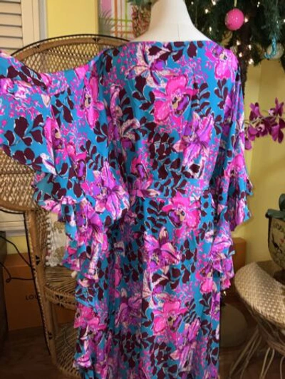 Pre-owned Lilly Pulitzer Monnae Silk Maxi Caftan Orchis You Not $498 Size L/xl In Multicolor